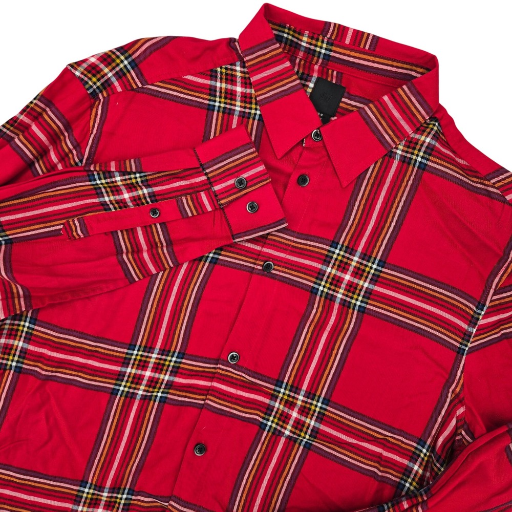H&M MEDIUM Plaid Button Down Shirt Mens Red Tartan Viscose Holiday Soft